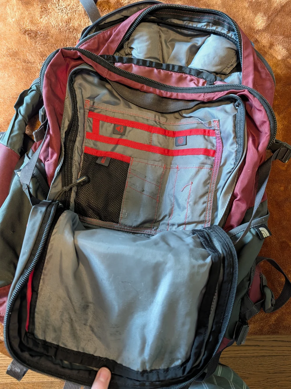 The North Face Men's Red and Gray Backpack